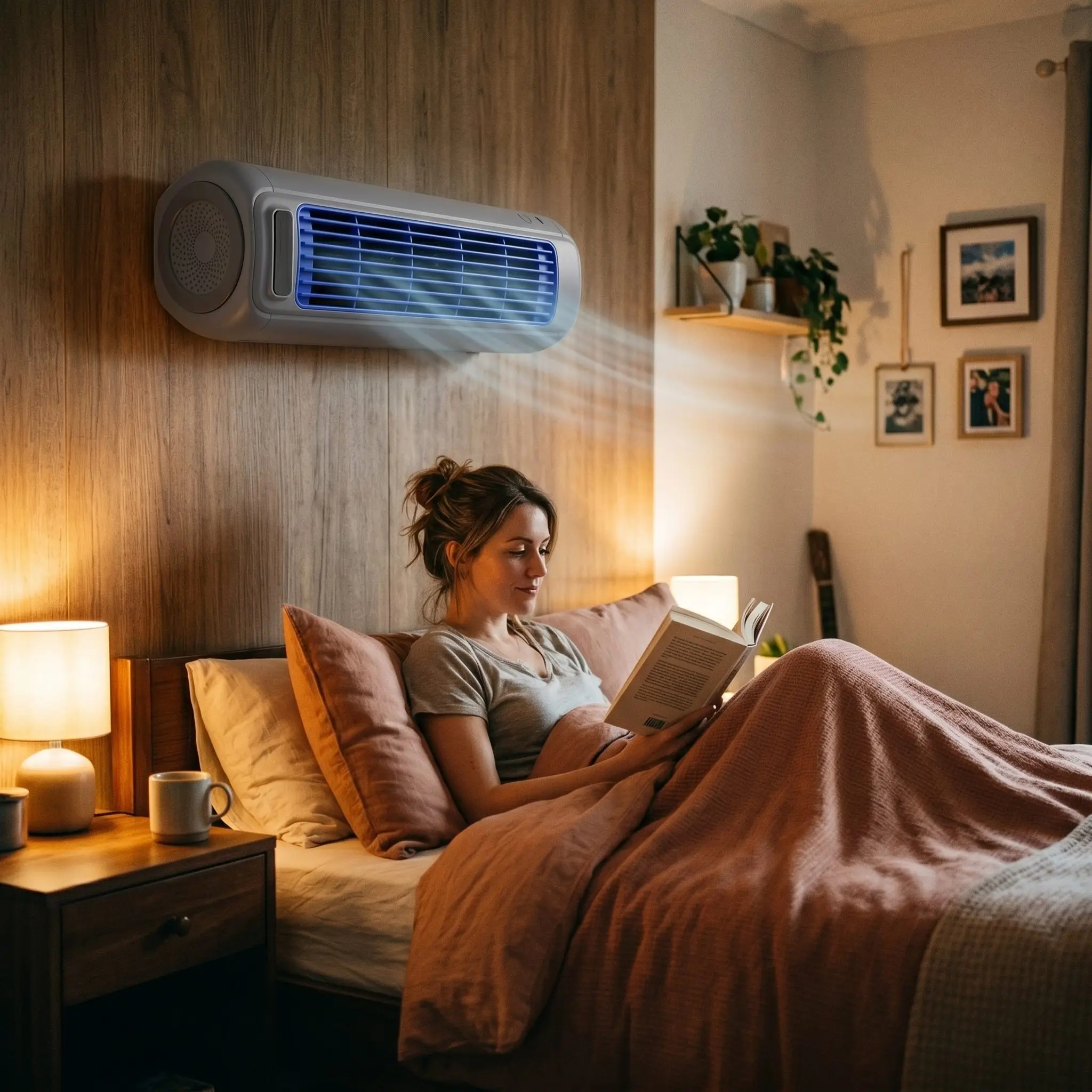 Froza Portable AC cooling a bedroom reading area